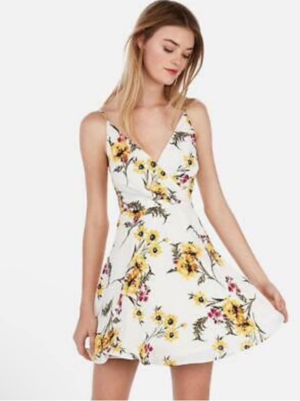 Express White Floral Mini A-line Dress